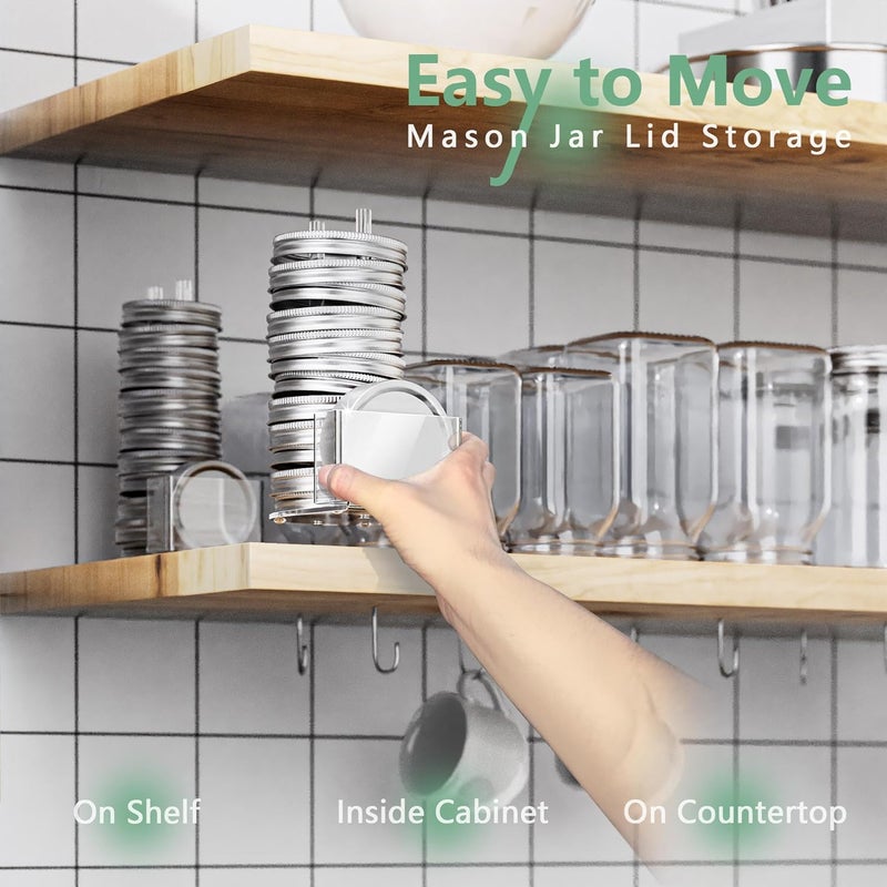 TOWARDFUN Store Mason Jar Lid Storage Organizer, Space-Saving Holder for Mason/Canning Lids, Easy Access Rack for 12 Wide & 12 Regular Mouth Lids and Rings Inside Cabinet, Countertop (Acrylic) - Image 3